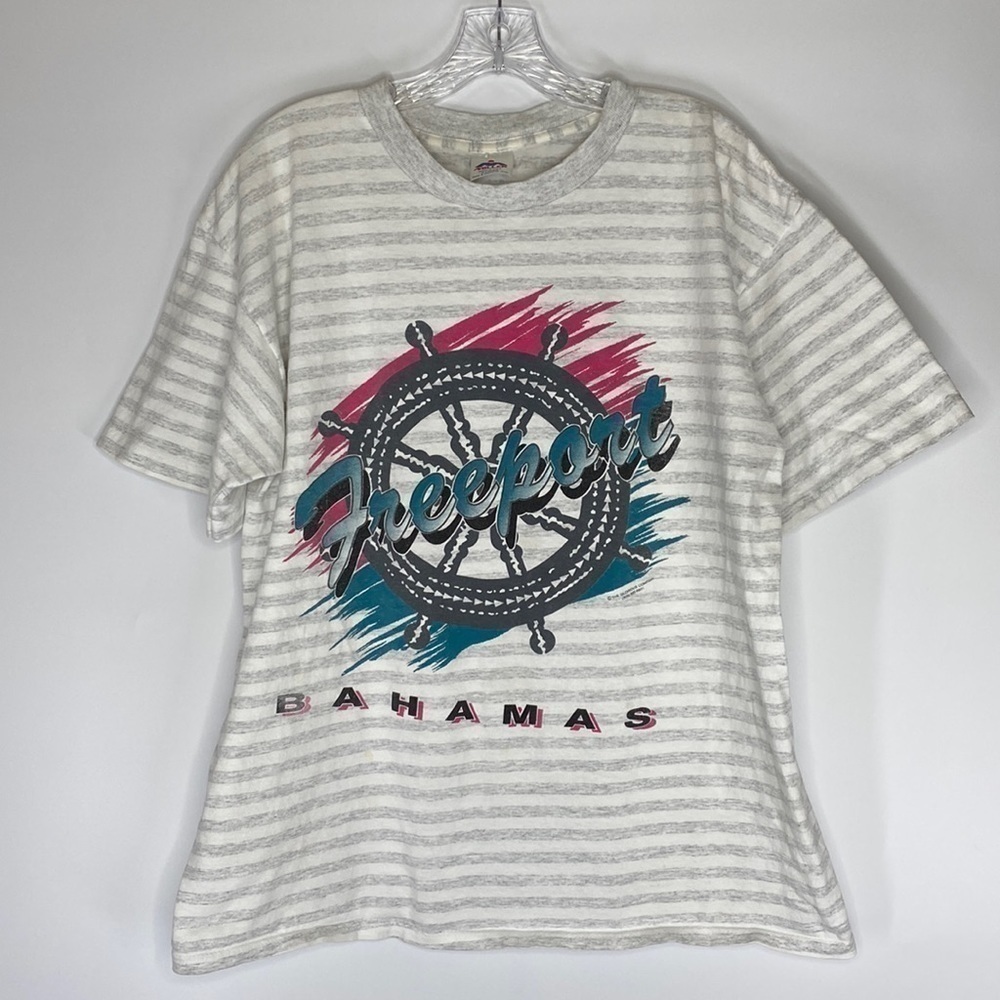 Vintage Miller Freeport Bahamas Striped Nautical Short Sleeve Tshirt Size XL 90s